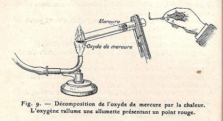 Figure 23 : Illustration de Matignon & Lamirand, 1917 : « L’oxygène rallume une allumette présentant un point rouge. »