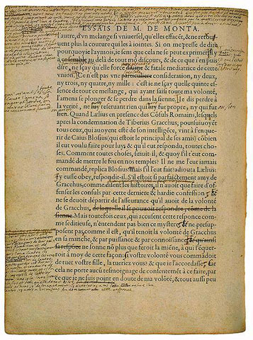 Figure 2 : Une page de l’Exemplaire de Bordeaux, annotée de la main de Montaigne.