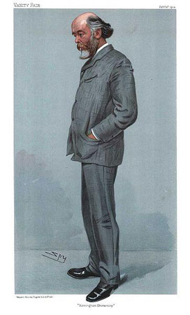 Figure 3: Sir Oliver Lodge (caricature par Leslie Ward, parue dans Vanity Fair du 4 février 1904, WikiCommons). Un exemple de dilatation des longueurs dans cette caricature ?