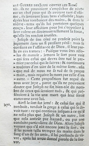 Histoire des Juifs, livre III, chapitre XLIV. Cette traduction du grec, due à Arnauld d’Andilly, a été publiée de nombreuses fois depuis le XVIIe siècle (ci-dessous, l’édition de 1744) 